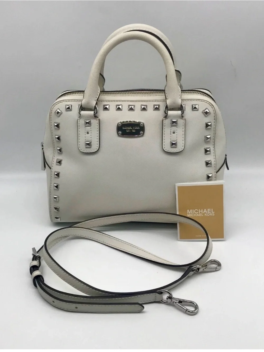 Michael Kors Light Grey Studded Saffiano Satchel